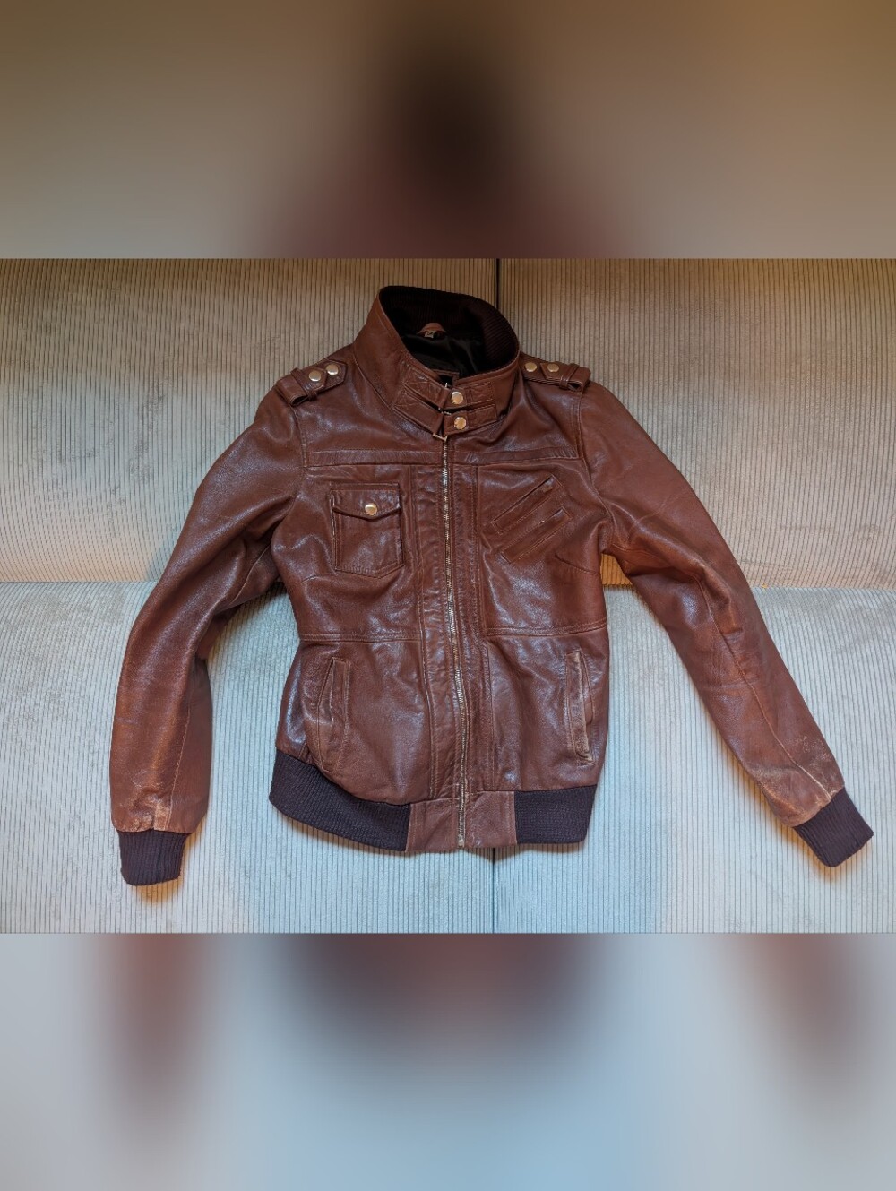 Edinburgh Womens Bomber Cognac Leather Jacket with Removable Hood